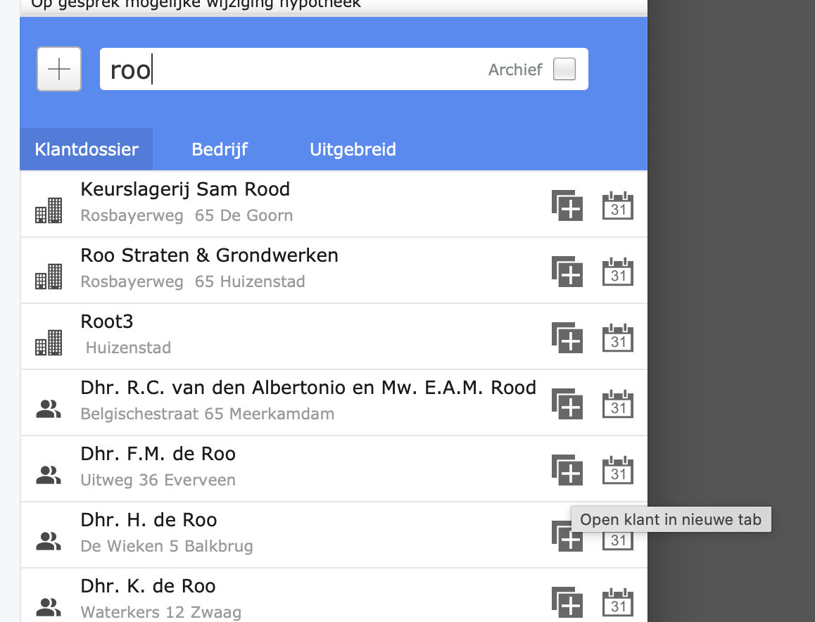Klant in een aparte tab openen